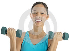 Happy Mid Adult Woman Lifting Weights