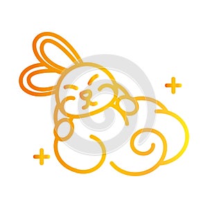 Happy mid autumn festival, cute bunny cloud cartoon, gradient style icon