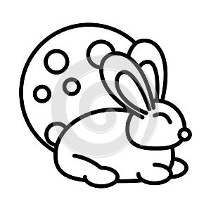 Happy mid autumn festival, cute bunny moon cartoon, line style design