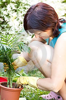 Happy middle age woman gardening