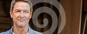 Happy Middle Aged Man Outside Panoramic Web Banner