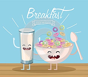 Happy milk glass with cereal cupl and spoon