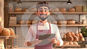 Happy Millennial Posing In A Bread Bakery