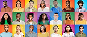 Happy Millennials. Group Of Joyful Young Multiethnic People Over Colorful Studio Backgrounds