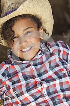 Happy Mixed Race African American Girl Child Cowboy Hat