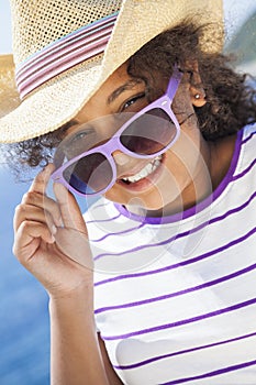 Happy Mixed Race African American Girl Child Sunglasses & Hat