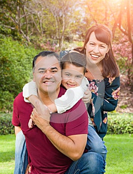 Happy Mixed Race Young Family Portrait At The Park