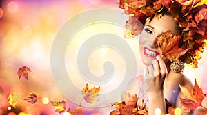 Happy Model Woman In Autumn