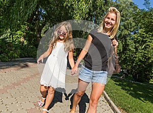 Happy Mom and Daughter Having Fun, happy family