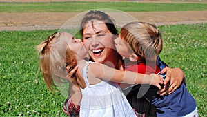 Happy mom and kids