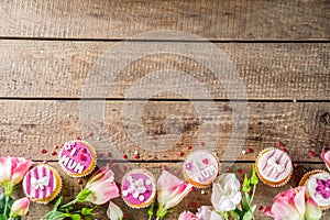 Happy moms day background with cupcakes