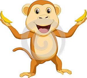 Happy monkey cartoon with two banana