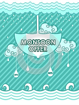 Happy Monsoon Sale Offer promotional and advertisment banner