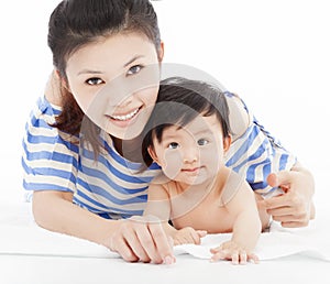 Happy mother with adorable child baby boy