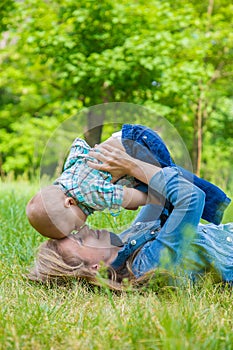 Happy mother and baby boy