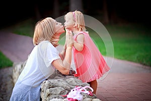 Happy mother and daughter on vacations