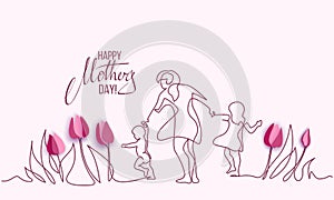 Happy Mother day card. Continuous one line drawing.