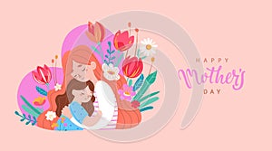 Happy mother day 2024, greeting horizontal card.