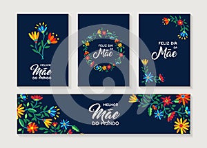 Happy Mother day portuguese flower card set