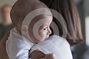 happy mother with her baby girl at home. Lifestyle indoors and family love concept