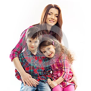 Happy mother with her daughter and son