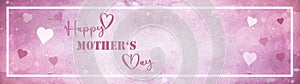 Happy Mother`s Day background banner panorama - Pink hearts isolated on abstract pastel texture, with white frame and bokeh light
