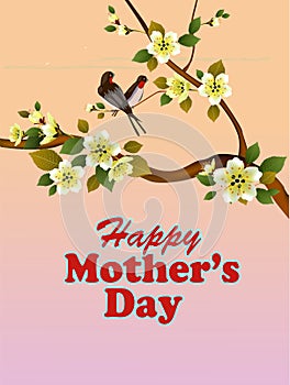 Happy Mother`s Day background with flowers on the tree