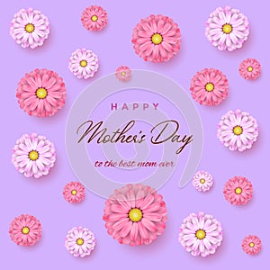 Happy Mother`s Day  banner, poster, greeting card, flyer, with realistic pink and white spring flowers and text