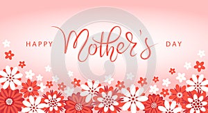 Happy Mother\'s Day banner with red and white flowers