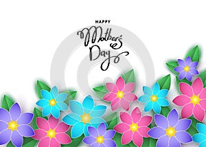 Happy mother`s day banner template with paper cut flowers, let