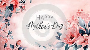 Happy Mother\'s Day banner in watercolor style. Floral background.