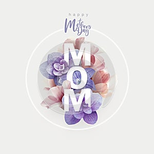 Happy Mother`s Day Calligraphy with  blossom flowers background.