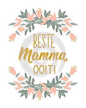 Happy Mother\'s Day card. Afrikaans text: Best mom ever. Lettering. Banner. calligraphy vector illustration