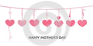 Šťastný matky karta ohraničený designérský návrh závěsný růžový srdce 