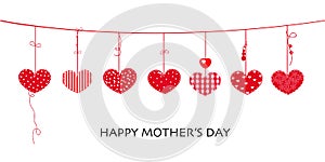 Happy Mother`s day card with border design hanging red hearts