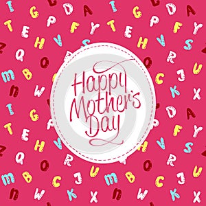 Happy Mother`s day card design template, cartoon lettering backdrop