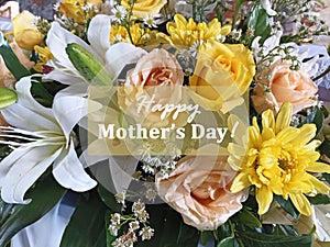 Happy Mother's Day card with flowers bouquet background. Mother's day on floral backgrounds