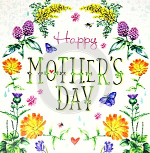 Happy Mother`s Day card with flowers