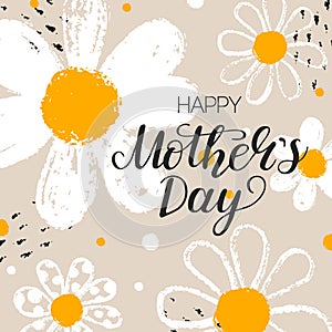 Happy Mother`s Day card with hand draw daisy