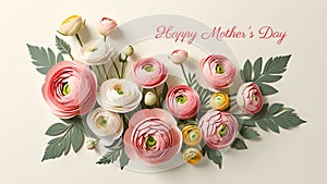 Happy Mother`s Day card with paper flowers. Pastel colors.