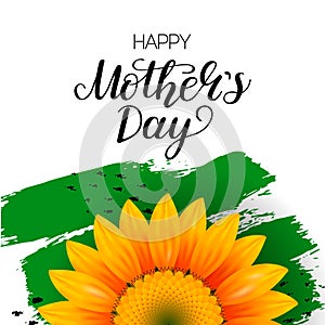 Happy Mother`s Day card with realistic sunflower