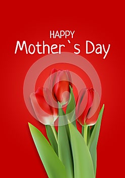 Happy Mother s Day Card with Realistic Tulip Flowers. Template for advertising, web, social media and fashion ads