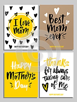 Happy Mother`s Day card set in trendy colors with lettering. I l