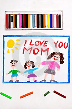 Happy Mother`s Day card with word I LOVE YOU MOM