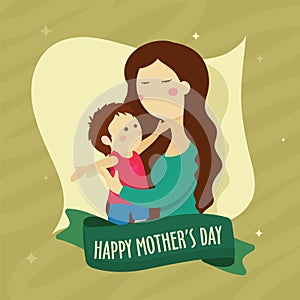 Happy Mother`s Day celebration concept with cute mother cuddling