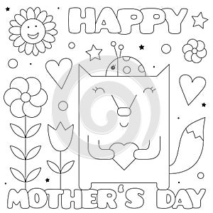 Happy Mother's Day. Coloring page. Vector illustration of a fox.