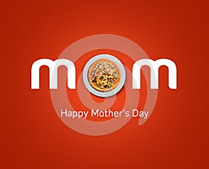 Happy Mother`s day concept. Holiday restaurant mother`s day concept with pizza.