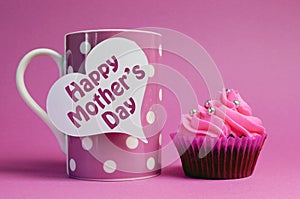 Happy Mother's Day cupcake with pink polka dot coffee mug