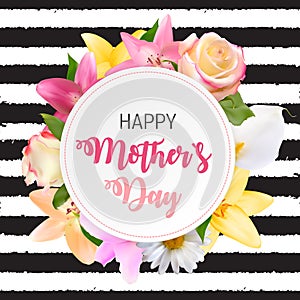 Happy Mother s Day Cute Background with Flowers. Vector Illustra
