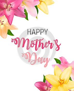 Happy Mother s Day Cute Background with Flowers. Vector Illustra